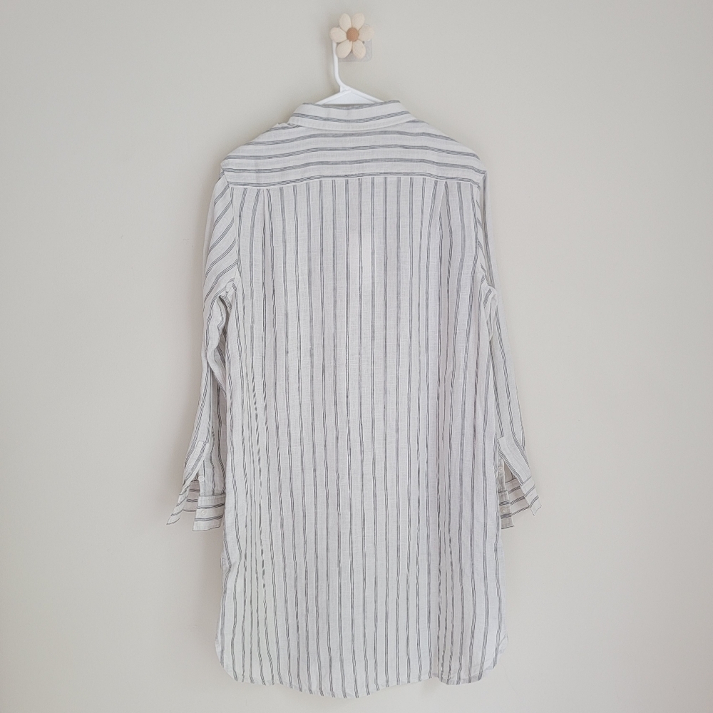 NWT Quince 100% European Linen Shirt Dress, Oatmeal +  Black Stripe, XS - Picture 4 of 11